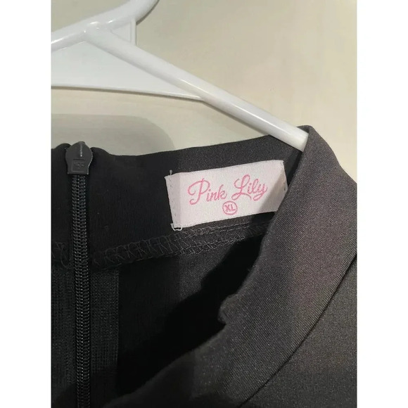 Pink‎ Lily Black Mock Neck Mini Dress with Rhinestone Tassels - Picture 9 of 10